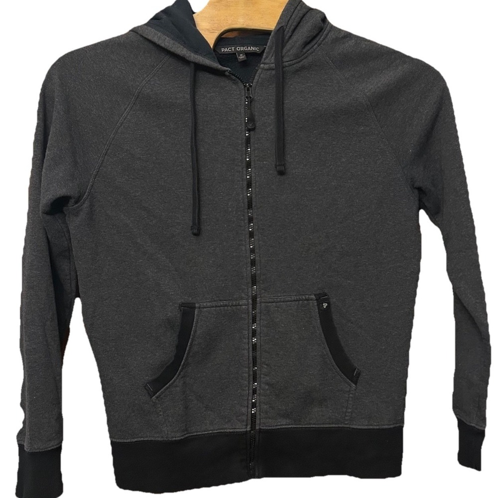 Pact Organic Full Zip Hoodie Sweatshirt Gray Black Women Medium Athleisure Gym